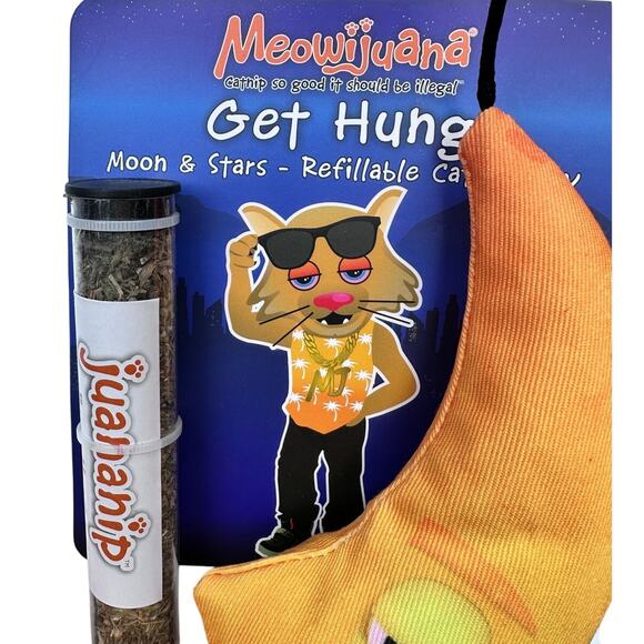 Meowijuana “Get Hung” Moon & Stars Catnip Toy + Refillable Juananip Tube - Picture 1 of 3